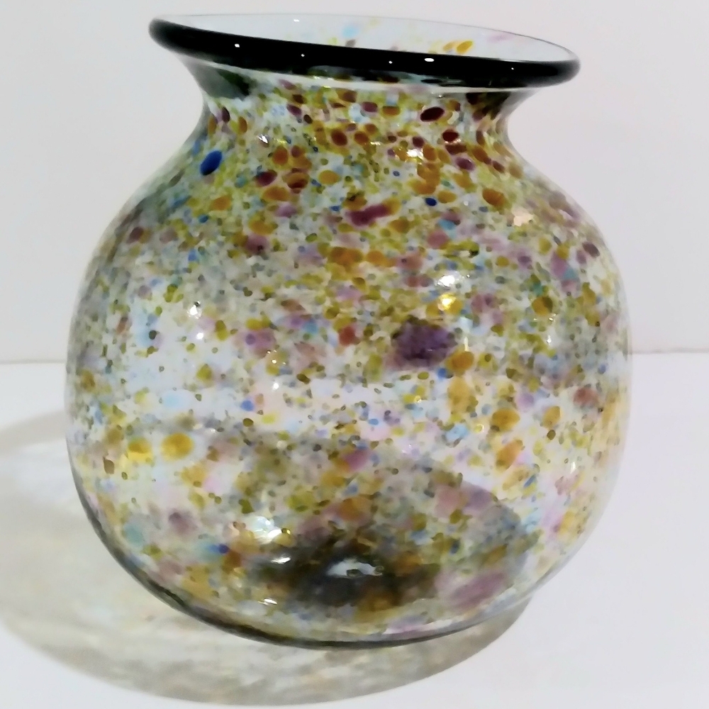 Unique Colorful Speckled Blown Glass Vase